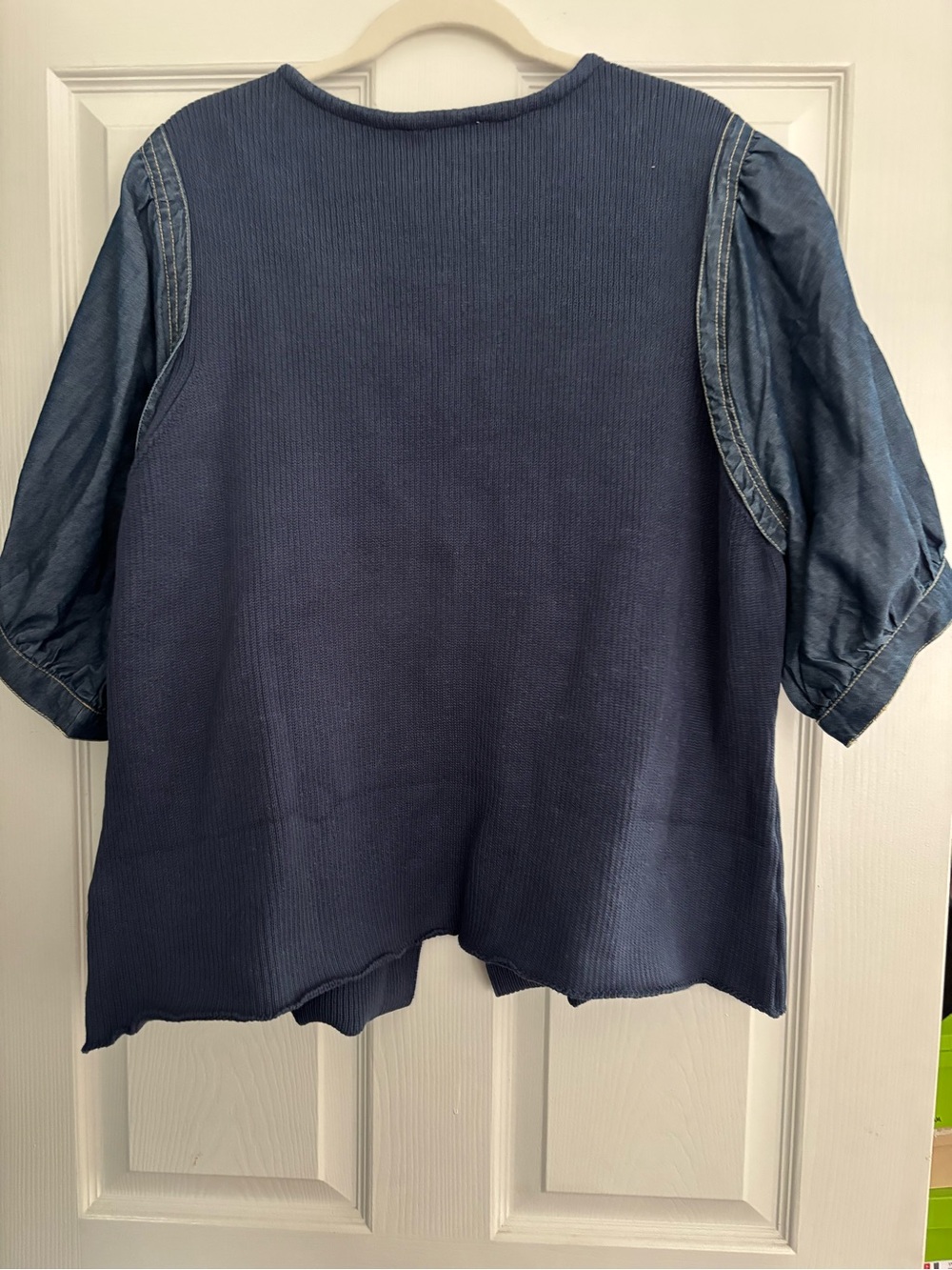 Pilcro by Anthropologie Navy Puff Sleeve V-Neck Knit Top - Picture 5 of 5
